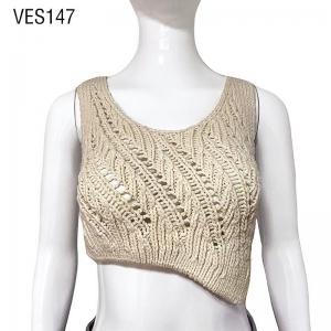 2023 Summer Solid crochet Asymmetric Hem Design Sexy Short Tank Top Handmade crochet hollowed out o neck short top Fashionable and cute pullover