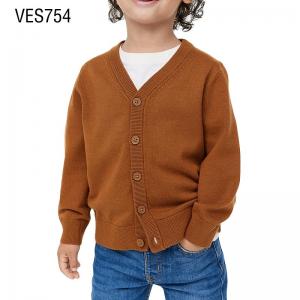 Customized Children's Cardigan Simple Style Solid Color Children's Wear High Quality Long Sleeve V-Neck Knitted Coat Made in Chinese Factory