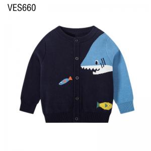 Customized Children's Cardigan Cute Underwater Theme Jacquard Single breasted Loose High Quality Exquisite Knitted Coat Autumn and Winter Long Sleeve Top Made in Chinese Factory