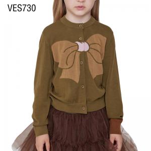 Customized Children's Cardigan Beautiful Bow Jacquard O-Neck Single breasted Knitted Coat Autumn Exquisite Soft Children's Wear Made in Chinese Factory