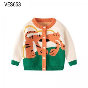Customized Children's Cardigan Cute Graffiti Style Jacquard Single breasted Knitted Coat Autumn and Winter Soft and Comfortable Sweater Manufactured by Chinese Clothing Factory