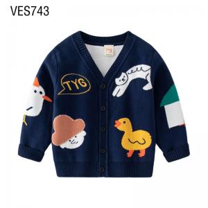 Customized New Children's Cardigan Funny Cartoon Graffiti Style Jacquard Loose Sleeve Autumn/Winter Knitted Coat Customized by Chinese Factory