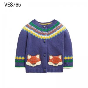 Customized Children's Cardigan Ethnic Style Little Fox Sticker Loose Autumn and Winter Knitted Coat Fashion Trend Sweater Made in Chinese Factory