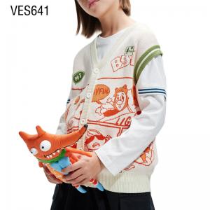 Customized Children's Cardigan V-neck Fashion Sleeveless Baseball Sweater Fashion Comics Jacquard Loose Sweater Autumn and Winter Outwear Made in Chinese Factory