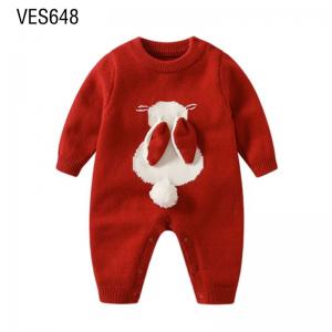 Customized Children's Bodysuit O-Neck Cute Rabbit Jacquard Sweater in Autumn and Winter Long Sleeve Fitted Clothing Manufactured by Chinese Factory