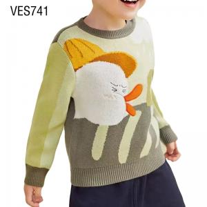 Customized Children's O-neck Fit Long Sleeve Cute Cartoon Jacquard Sweater for Autumn and Winter Warm Children's Wear Manufactured by Chinese Clothing Factory