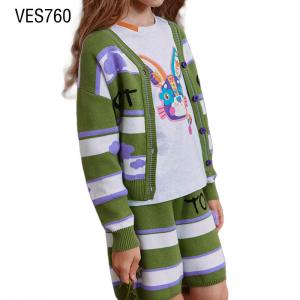 Customized Children's Set Cute High Quality Single breasted Classic Striped Jacquard Small Cloud Decal Set Made in a Chinese Factory