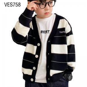 Autumn Classic Striped Children's Knitted Cardigan V-neck Long Sleeve Loose Coat Fashion Trend Outdoor Sweater Customized by Chinese Factory