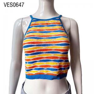 2023 New Summer Apparel Collection Women's Contrast Color Fashion Sexy Straps Young Girl Cute Wave Striped Tank Top