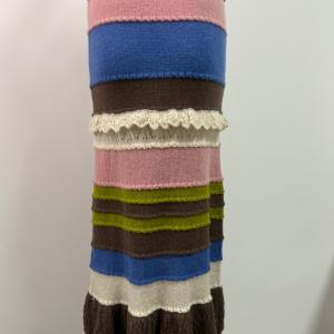 Color Block Stripe Lace Ruffle Knit Mermaid Midi Skirt