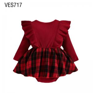 Customized Little Girl Autumn and Winter Cute Dress Soft and Comfortable Classic Plaid Pattern Long Sleeve Knitted Dress Made by Chinese Clothing Factory