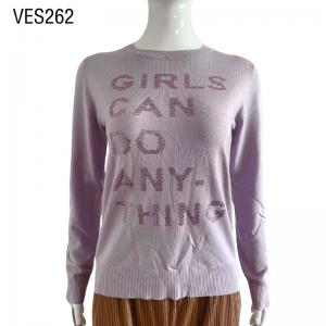 Fashion Women's Long Sleeve Fit Letter Pattern Pullover O-Neck Light Purple Top