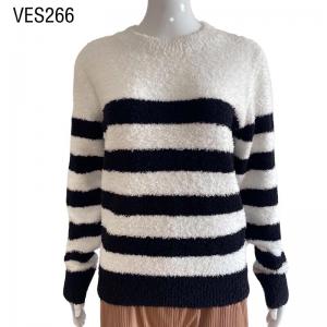 OEM Winter Unisex Hippocampus Hair Warm Sweater Round Neck Long Sleeve Knitted Loose Comfortable Top Black and White Stripe Pullover