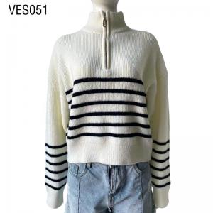 2023 New Fashion Long Sleeve Loose High Neck Striped Zipper Pullover Women's casual outdoor sweater Autumn and Winter Warm Top