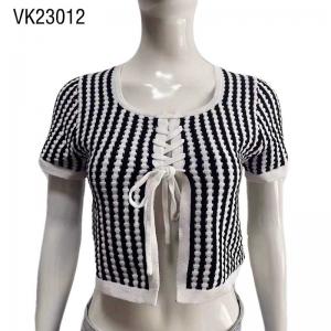 2023 Hot Selling Fashion Women's High Quality Knitted Sweater Chest Lace up Cardigan Dual Color Retro Top