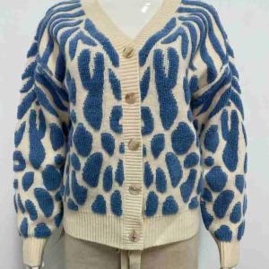 Knitted Cardigan Autumn/Winter New V-neck Loose Temperament Printed Long Sleeve Women's Fashion Trend