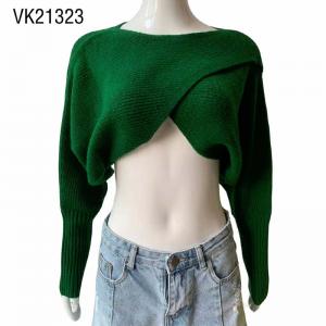 2023 Classic Solid Spring Knitted Lantern Sleeves Women's Soft Loose Sweater Sexy casual top pullover