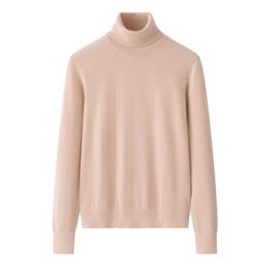 Light Apricot Mock Neck Solid Plain Cashmere Sweater