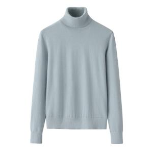Light Sky Blue Mock Neck Solid Plain Cashmere Sweater