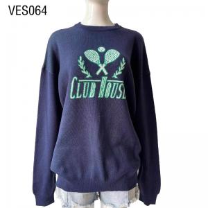 Long sleeved neutral casual loose letter pullover Street Dark Blue Tennis Club Sweater Neon font top