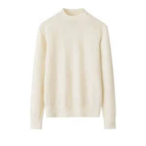Men's Cream Mock Neck Solid Plain Cashmere Sweater