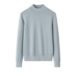Men's Ice Blue Mock Neck Solid Plain Cashmere Sweater