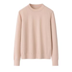 Men's Light Apricot Crew Neck Solid Plain Cashmere Sweater
