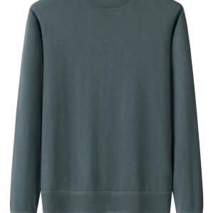 Men's Mock Neck Grey Green Plain Cashmere Sweater
