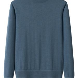Men's Mock Neck Haze Blue Plain Cashmere Sweater