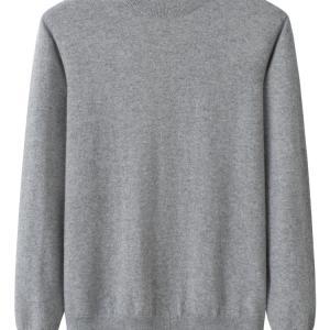 Men's Mock Neck Heather Grey Plain Cashmere Sweater