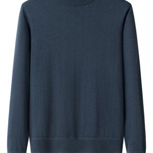 Men's Mock Neck Navy Blue Plain Cashmere Sweater