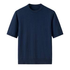 Men's Navy Blue Crew Neck Short Sleeve Solid Plain Cashmere Sweater