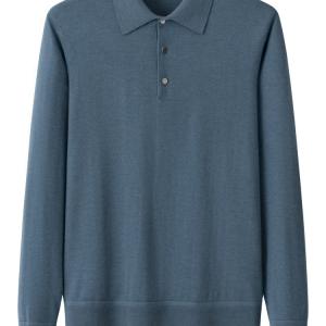 Men's Polo Collar Haze Blue Plain Cashmere Sweater
