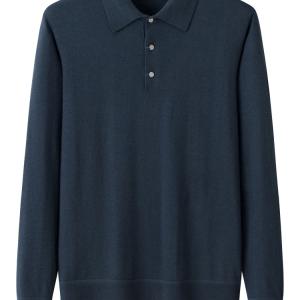 Men's Polo Collar Navy Plain Cashmere Sweater