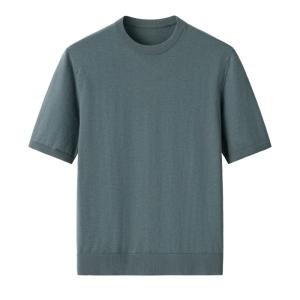 Men's Sage Green Crew Neck Short Sleeve Solid Plain Cashmere Sweater
