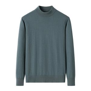 Men's Sage Green Mock Neck Solid Plain Cashmere Sweater