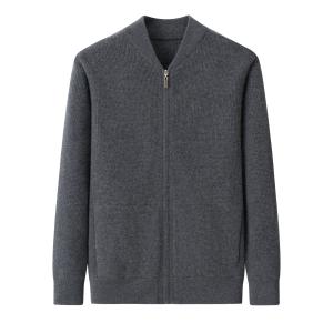 Men's V Neck Full Zip  Ribbed Cashmere Cardigan Jacket