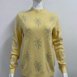 New static luxury style high neck nail bead inlaid diamond long sleeved yellow fashionable temperament versatile high-end base shirt