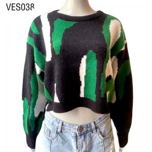 2023 New Unisex Warm O-Neck Loose Pullover Camo Pattern Comfortable Sweater Autumn and Winter Knitted Short Sweater Top