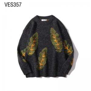 Minimalist style men's O-neck plant pattern long sleeved loose fitting pullover Mature casual daily outdoor comfortable sweater Knitwear Factory China