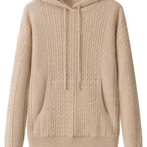 Off White Cable Knit Hooded Cashmere Sweater Hoodie