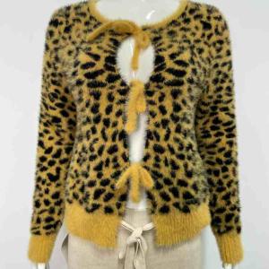 Original soft and sticky style, imitating mink velvet feather yarn, knitted lace up sweater, cardigan top for women