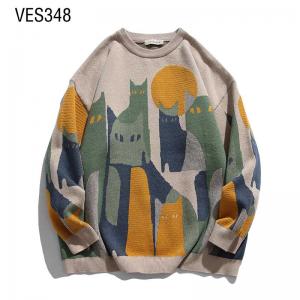 Autumn and Winter Men's Flat Illustration Printing O-Neck Long Sleeve Knitted Pullover Cute Daily Loose Fit High Quality Sweater Outdoor Casual Top Sweater manufacturer China