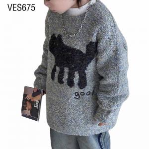 Customized Children's Pullover O-Neck Loose Cute Little Black Cat Jacquard Long Sleeve Autumn/Winter Outdoor Top Made in Chinese Factory