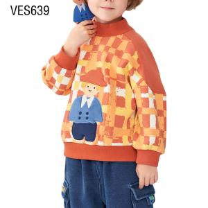 Customized Children's Pullover Cute Children's Checker Printed Sweater Autumn and Winter Outdoor Fashion Vitality Sweater Soft and Comfortable Small High Collar Clothing Made in Chinese Factory