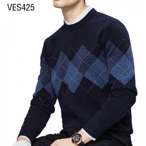 Customized LOGO OEM&ODM Pullover Mature Men's Geometric Graphic Warm Top Men's Classic Fit Long Sleeve O-Neck Sweater Knitwear Factory China