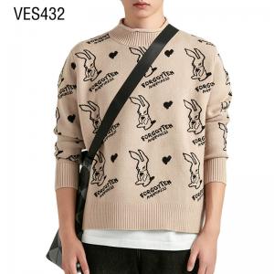 New Men's Pullover High Quality Cute Print Small High Collar Fit Sweater Short Fashion Spring and Autumn Top