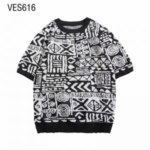 Customized Pullover Loose Knitted Short Sleeve O-Neck Geometric Jacquard Summer Spring T-shirt Men's High Quality Clothing Manufactured by Chinese Clothing Factory