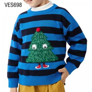 Customized Children's Christmas Pullover Classic Stripe Christmas Tree Decal Warm Sweater Daily Outdoor Fashion Hoodie Made in Chinese Factory