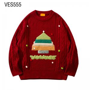 Customized Christmas Pullover Cute Christmas Hat Applique Small Fiber Ball Decoration Loose Sweater Family Gathering Outdoor Clothing Made by Chinese Factory